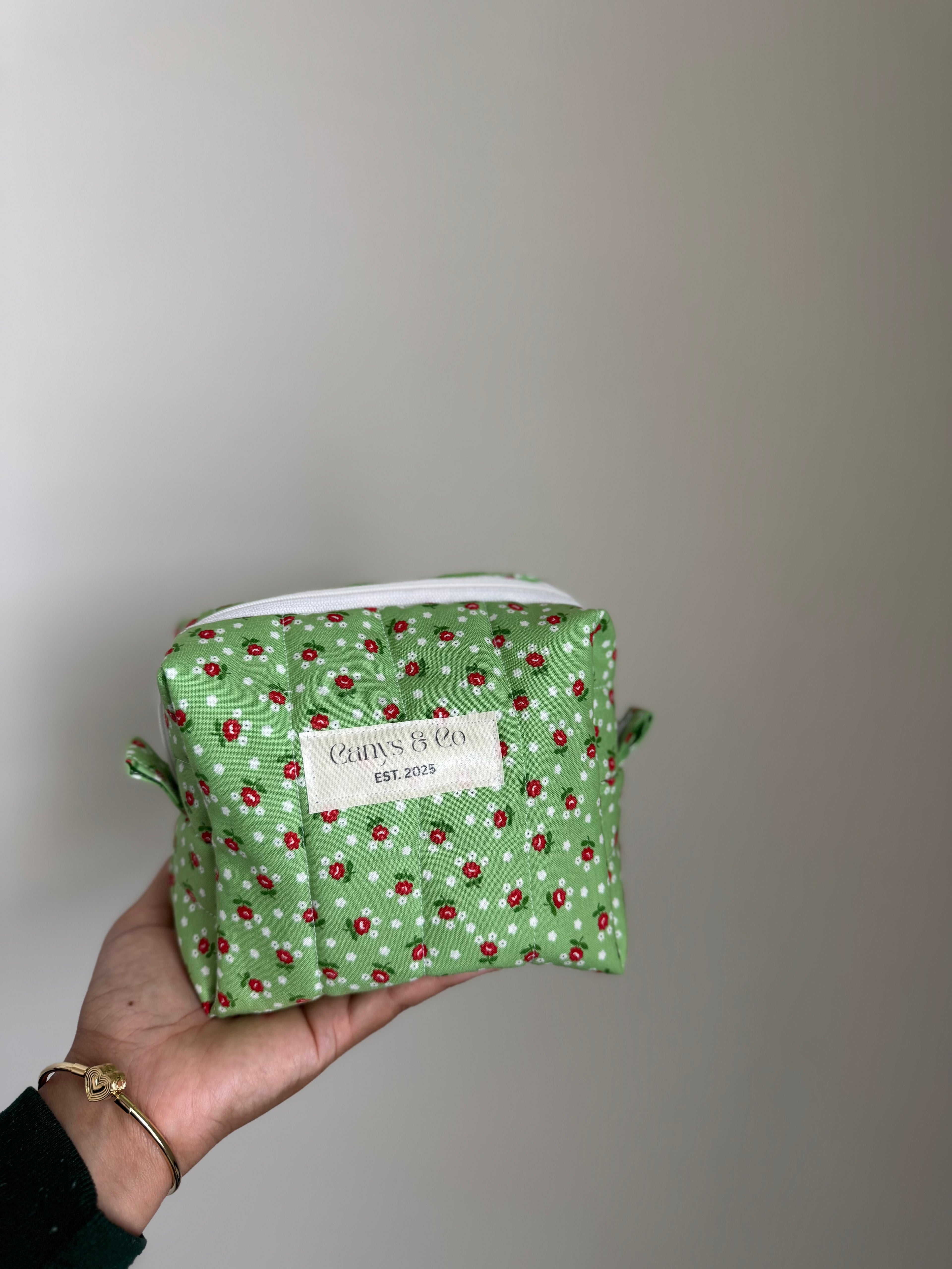 Green/ red flowers makeup bag
