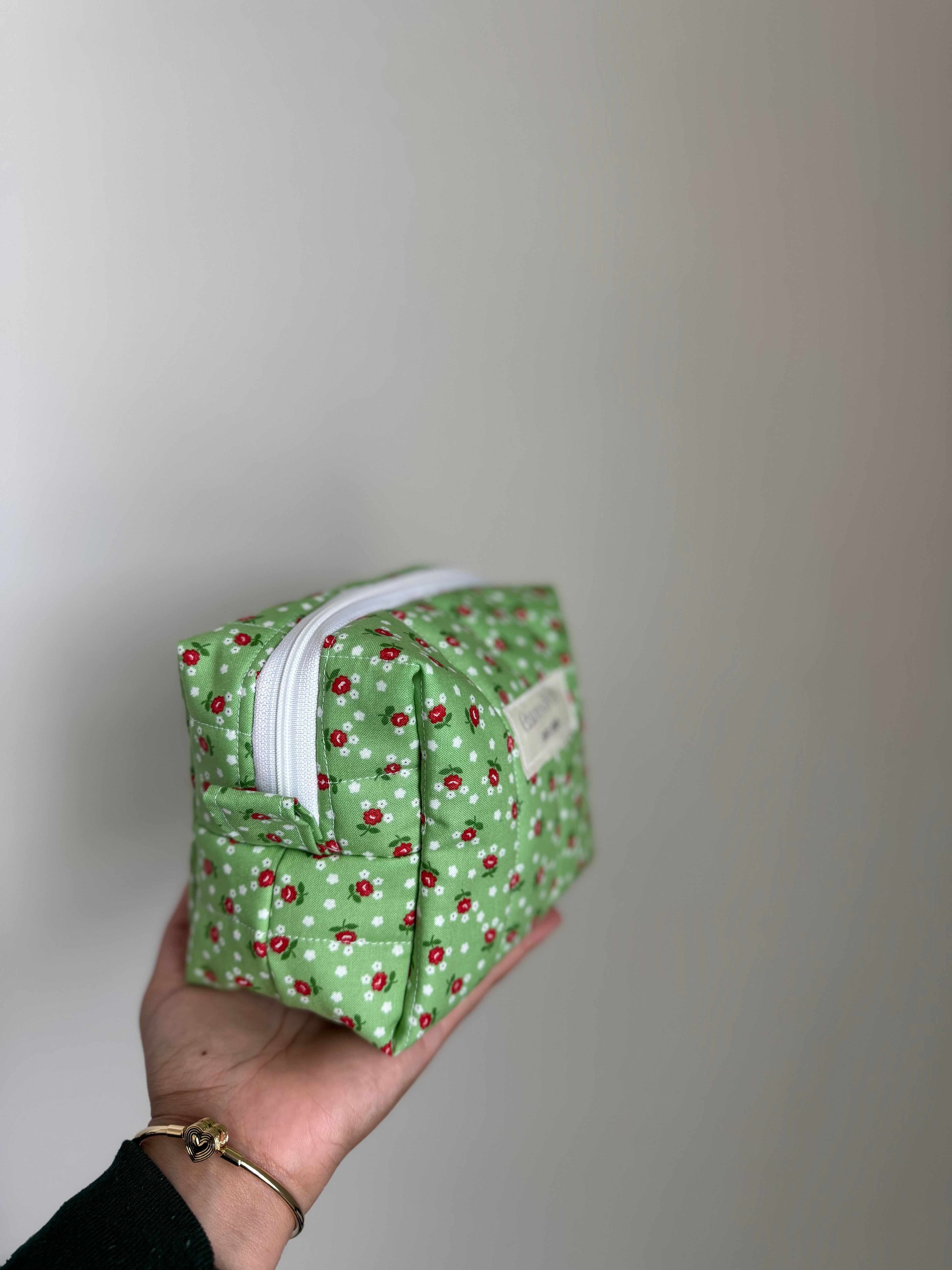 Green/ red flowers makeup bag
