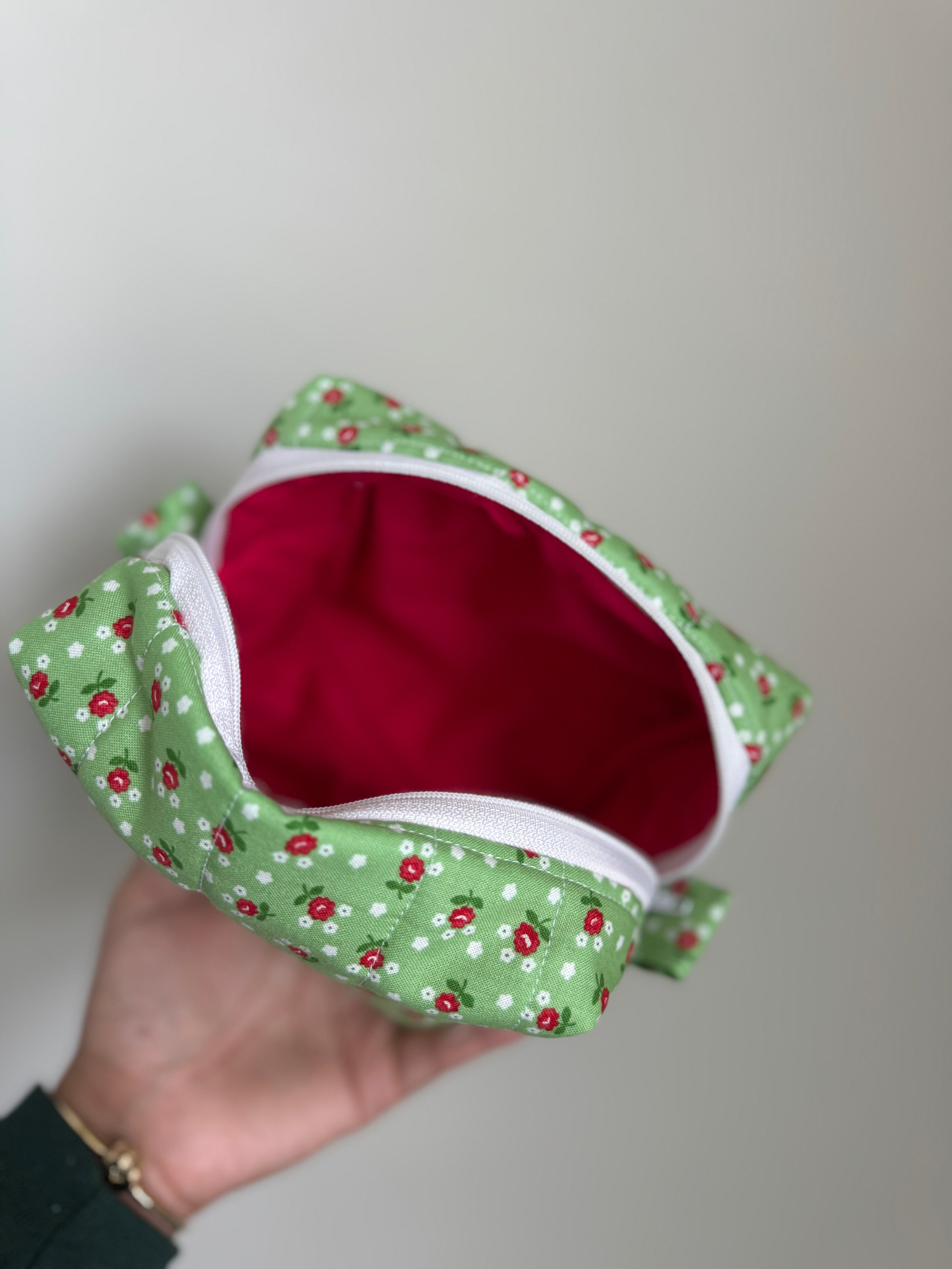 Green/ red flowers makeup bag