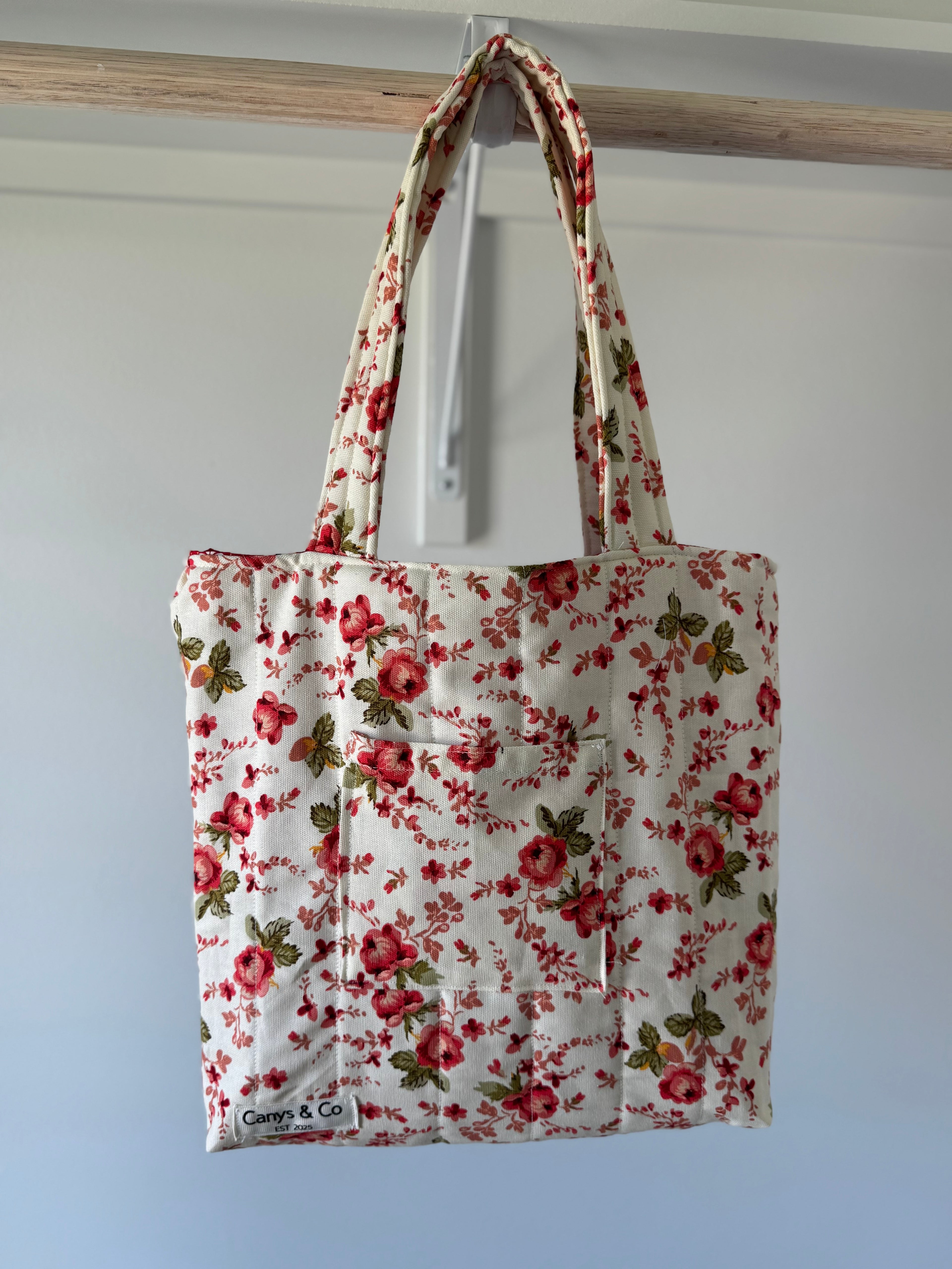 Beige and flowers tote bag