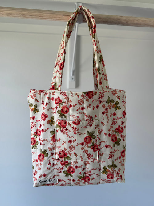 Beige and flowers tote bag