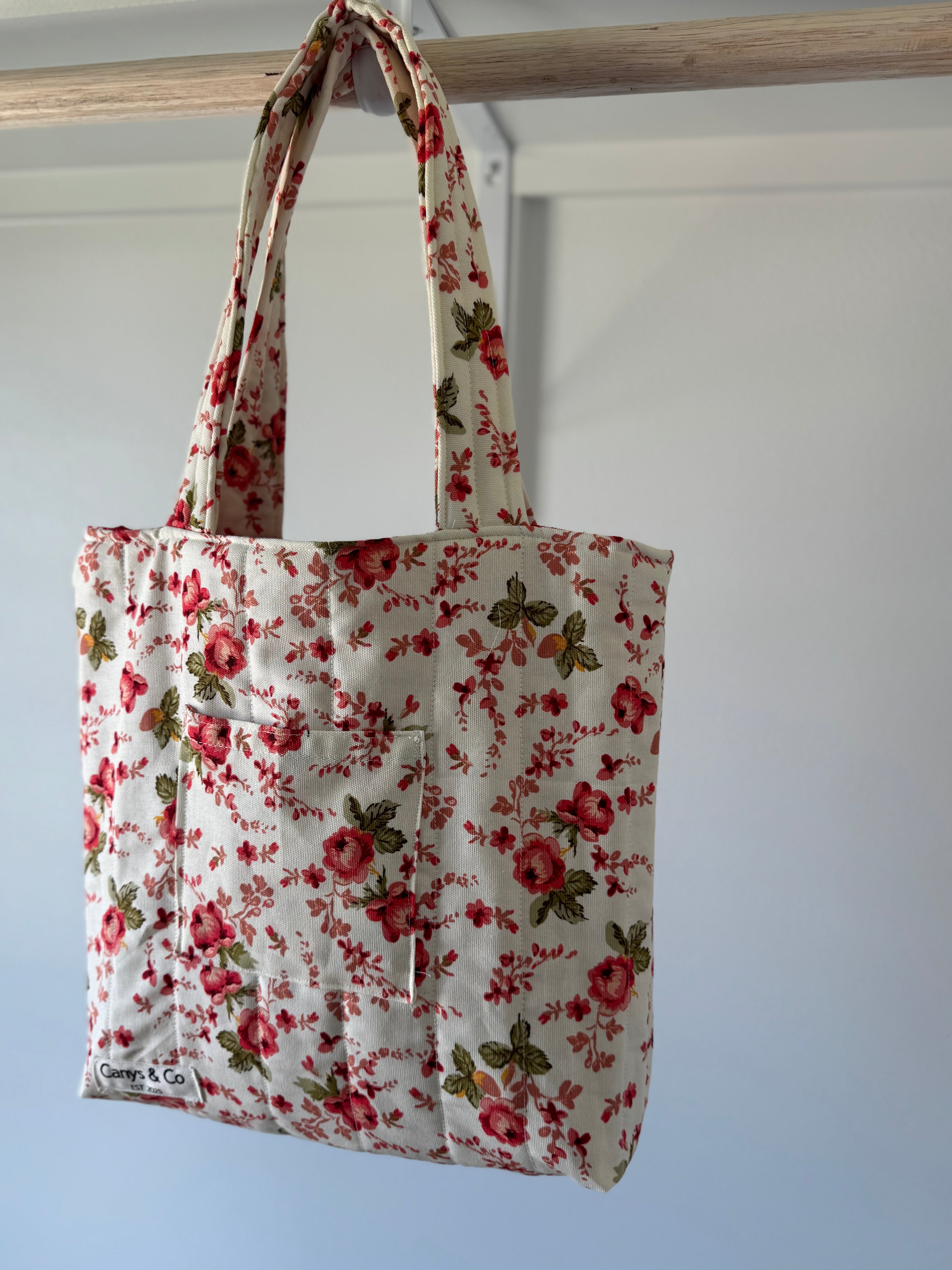 Beige and flowers tote bag