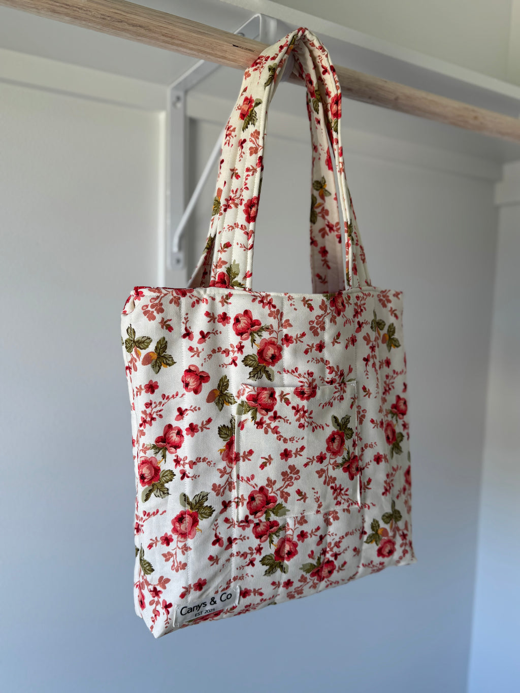 Beige and flowers tote bag