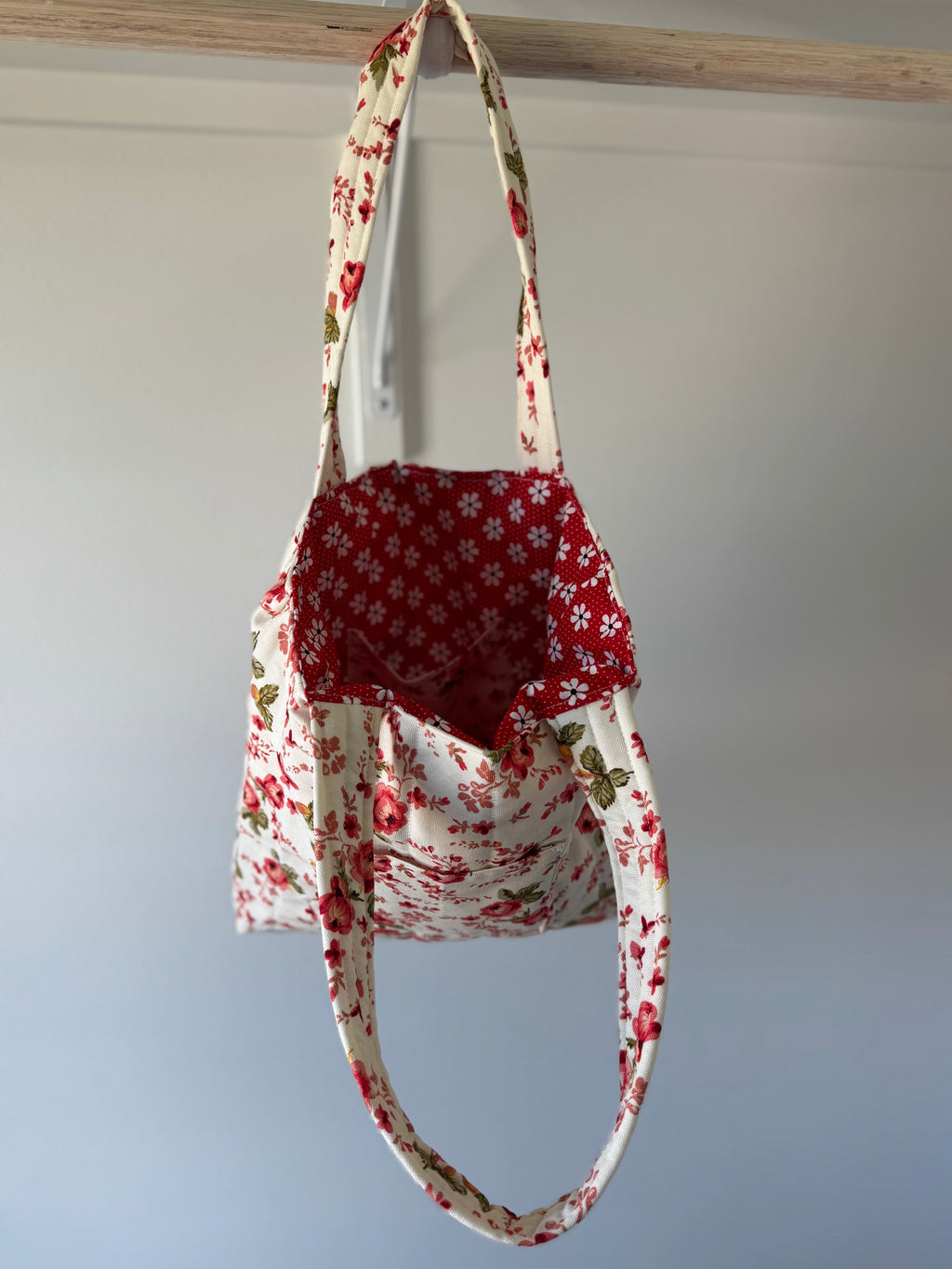 Beige and flowers tote bag