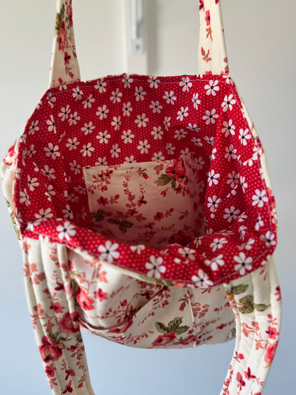 Beige and flowers tote bag