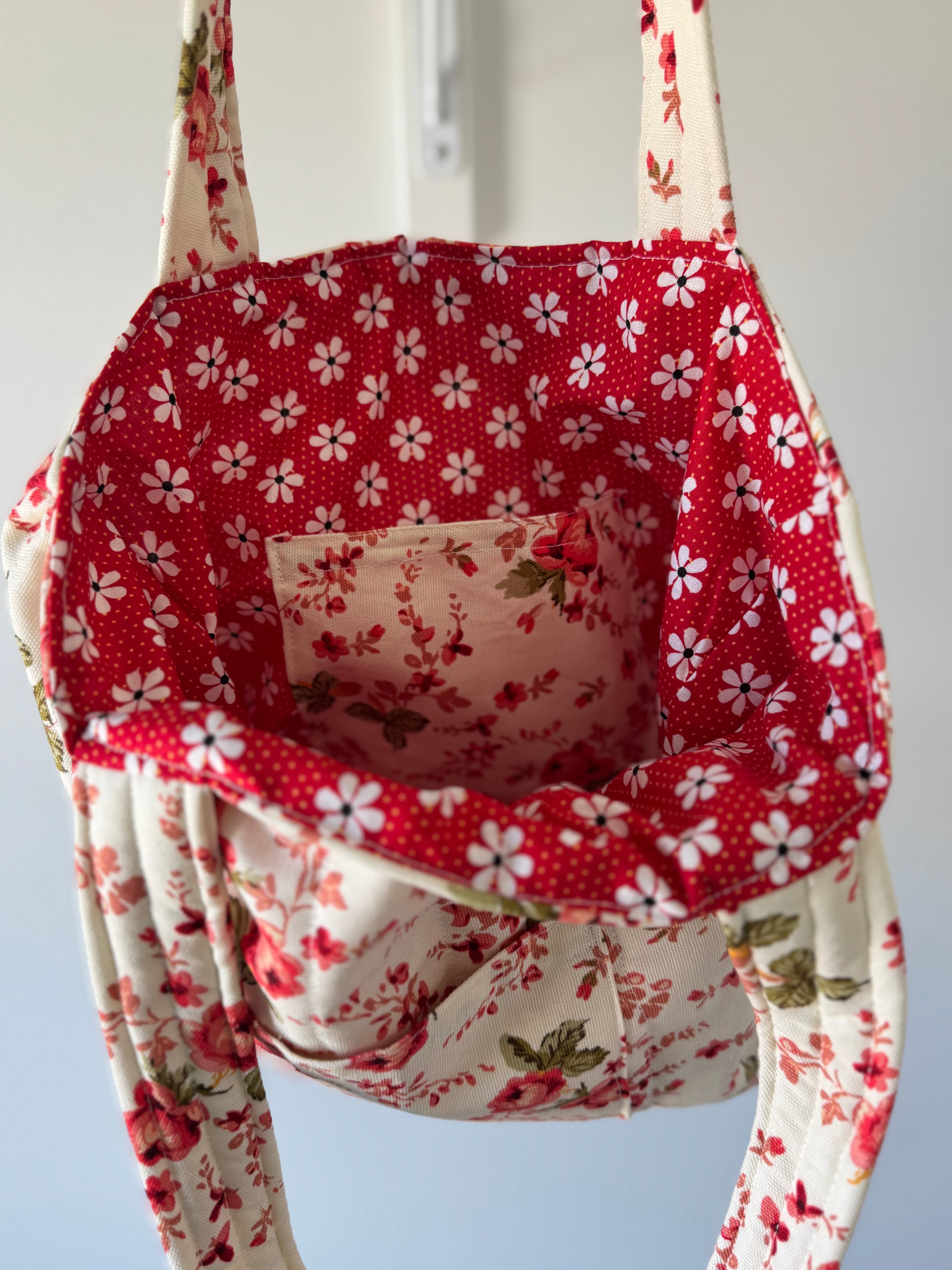 Beige and flowers tote bag